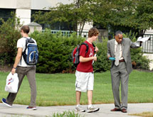 VP for student affairs Tom Hill offers
directions on the first day of class