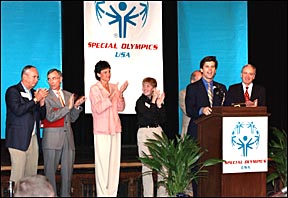 Timothy Shriver, Ted Tedesco, Pres. Gregory Geoffroy, Sally
Peerson, Jenna Schrack, Tom Harkin