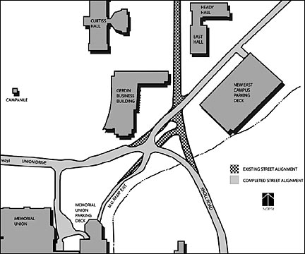 Map of campus with the road construction
marked