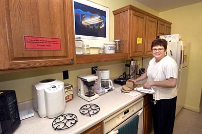 Penny Rice in kitchen area of the Women's Center