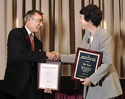Niki Davis receiving an award at convocation