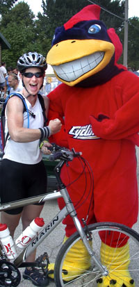Cy poses with a Ragbrai participant