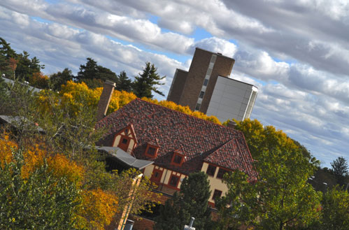 Fall colors surround a former fraternity house overlooking
campus