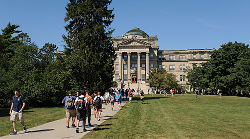 Students walking on ISU campus